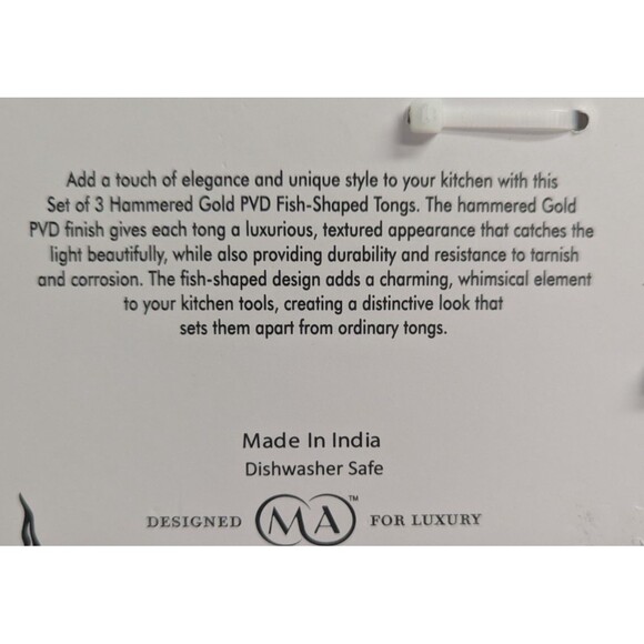 Fish-Shaped Serving Tongs Hammered Gold PVD Reflective Finish 3-Piece Gift NEW - Picture 6 of 6